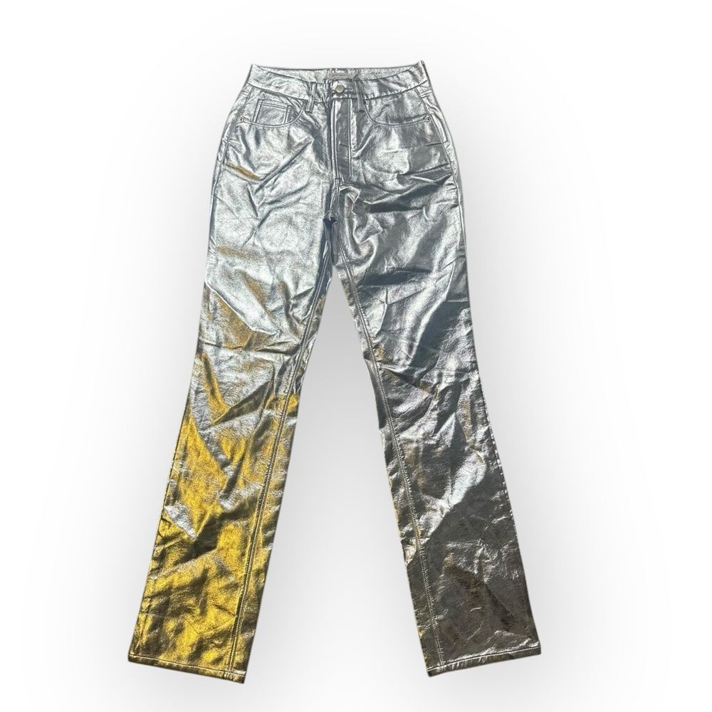 Good American 90s Liquid Pants Womens 27 Silver Silo Cyberpunk Futuristic Zenon